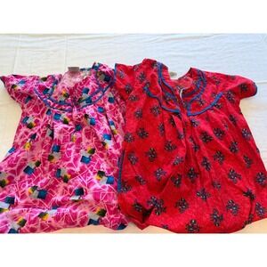 Pommys Dream Wear Vintage Nightgown Set 2 Red Floral Pink Geometric Maxi M
